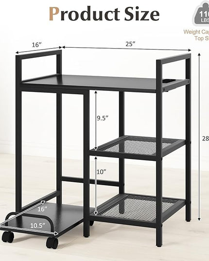 Giantex 3-Tier Printer Stand with Charging Station, 2 Open Storage Shelves, Side PC Stand on Wheels, 25" x 16" Mobile Printer Table for Computer Tower, Printer Shredder, Fax, Under Desk, Home Office