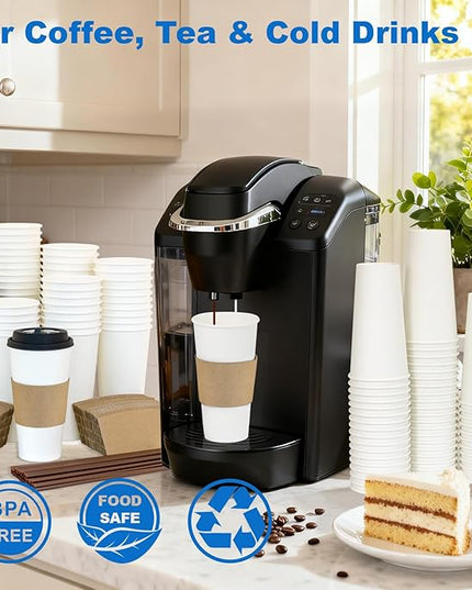 Coolcap 20 oz 300 Pack Coffee Cups with Lids and Sleeves, Straws, Hot Disposable To Go Travel Paper Cups Bulk for Office, Home Coffee Bar Accessories, Chocolate, Cocoa, Beverage (White)