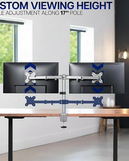 VIVO Dual Monitor Desk Mount, Heavy Duty Fully Adjustable Steel Stand, Holds 2 Computer Screens up to 30 inches and Max 22lbs Each, Gray Color, STAND-V002-GY