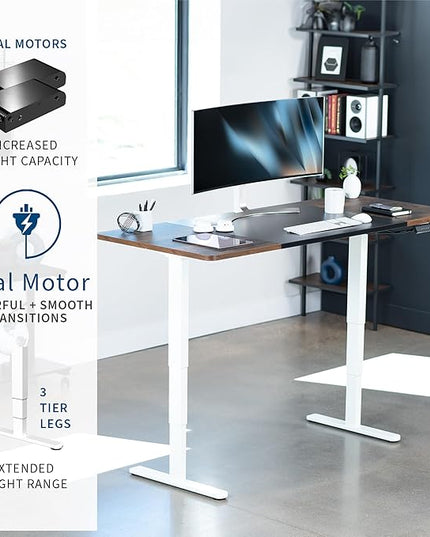 VIVO Electric 71 x 30 in Dual Motor Rustic Sit Stand Desk, Memory Height Adjustment, 2B Series, Black and Vintage Brown Top, White Frame, DESK-KIT-2W7BN