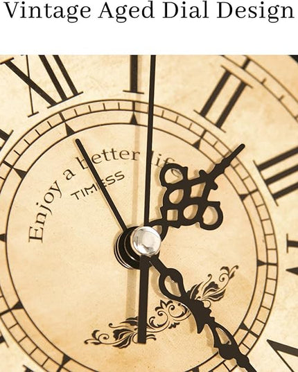 TIMESS Vintage Analog Alarm Clock, 4.3" Silent Non-Ticking Quartz Desk Clock with Roman Numerals, Battery Operated Table Clock for Bedroom, Living Room, Office, or Gift (White)