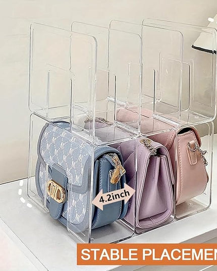 4PCS 3 Sections (Wide 4.2inch) Acrylic Wallet Organizer for Closet, Handbag Storage, Book, Bag, Desktop File, Desktop Accessories Organizer (Clear)