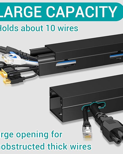 Cable Raceway - Magnetic Cable Management Under Desk with Upgraded Aesthetic Large Hole, Cord Organizer Kit for Hiding Computer, Gaming Desk, Network, Power Cord, TV - 8PCS 8x15.7in Black