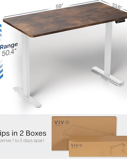 VIVO Electric 60 x 24 in Dual Motor Sit Stand Desk, Memory Height Adjustment, 2B Series, Rustic Vintage Brown Top White Frame, DESK-KIT-2W6N