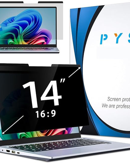 PYS Magnetic Laptop Privacy Screen 14 Inch 16:9 - Laptop Screen Privacy Shield, Anti-Blue Light, Anti-Glare Filter, Removable Screen Protector