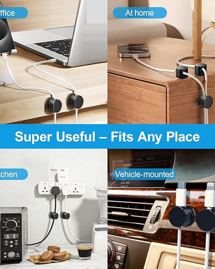 6pcs Magnetic Cable Clips, 360° Swiveling Adhesive Cable Organizer - Compact Cable Holder for Desk, Nightstand, Car, Kitchen & Home Office - Charger Cord Holder Solution by MarLigavid (Black)