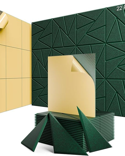 22 Pack Acoustic Panels with Self-Adhesive, 12"X 12"X 0.4"Sound Proof Foam Panels, Sound Panels High Density, Soundproof Wall Panels for Home Studio Office Forest Green