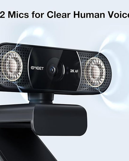 EMEET C960 2K Webcam with Microphone, 2K QHD, 2 Noise-Reduction Mics, TOF Autofocus Streaming Webcam with Privacy Cover, Plug&Play USB Webcam for Calls/Conference, Zoom/Skype/YouTube, Laptop/Desktop