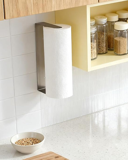 YIGII Paper Towel Holder Under Cabinet – Self Adhesive or Drilling, Wall Mount Paper Roll Holder for Pantry, Bathroom, RV, Stainless Steel Papertowel Holders