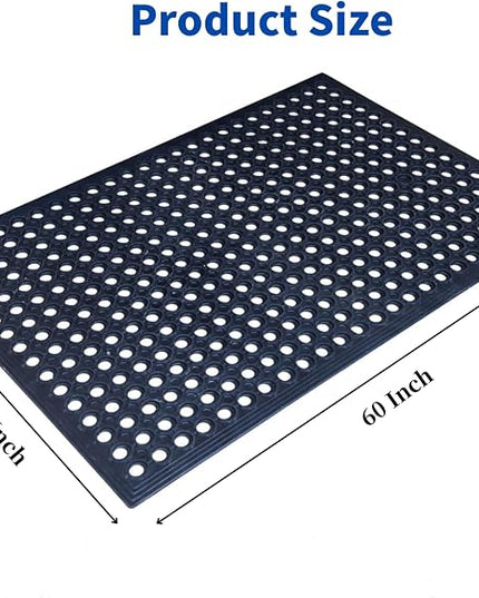 60" Anti Fatigue Large Rubber Floor Mat, Commercial Grade Grease Resistant Kitchen Mat with Drainage Holes for Restaurants,Bars,Commercial,Kitchens,Garages,Black(2 PCS)