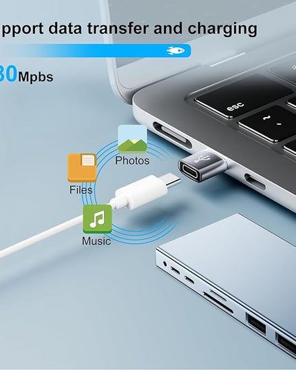 USB to USBC Adapter 8 Pack,USB to Type C Adapter,USBC Female to USBA Male,Charging Cable Converter for iPhone,Laptop,iWatch,Car Play,Charger,Grey