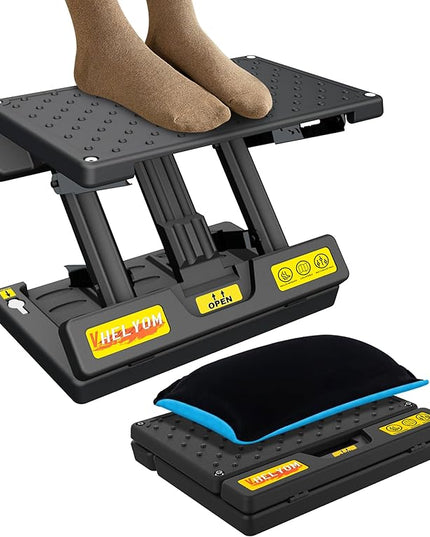 Foot Rest for Under Desk at Work,Height Adjustable Footrest with Massage Roller and Thick Cushion, Foldable Ergonomic Foot Rest for Car,Office,Home,Train,Travel,Sturdy Metal Frame