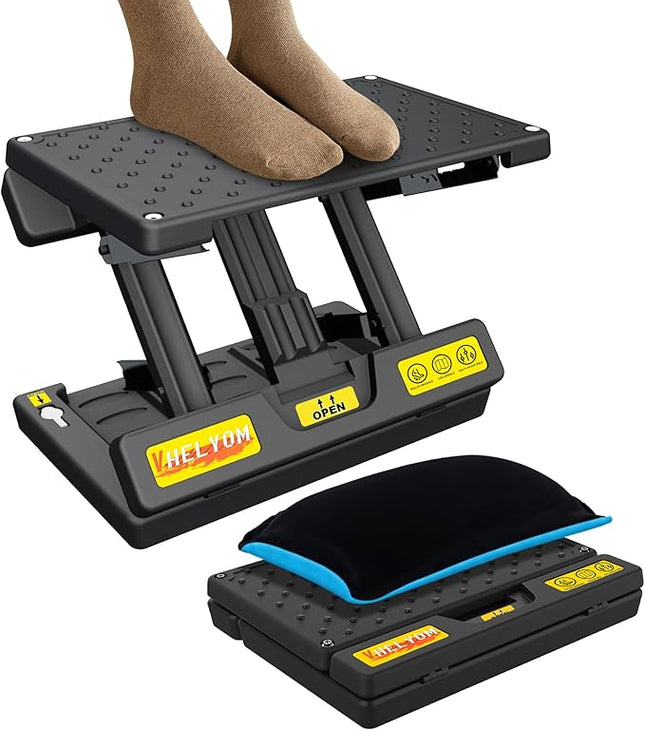 Foot Rest for Under Desk at Work,Height Adjustable Footrest with Massage Roller and Thick Cushion, Foldable Ergonomic Foot Rest for Car,Office,Home,Train,Travel,Sturdy Metal Frame