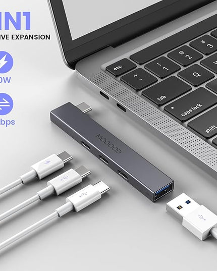 MOGOOD USB C Hub USB C Splitter for Laptop(Monitor NOT Supported),Type C Multiport Adapter with 60W Power Delivery for MacBook Quest3(Would't Charging Over 60W)
