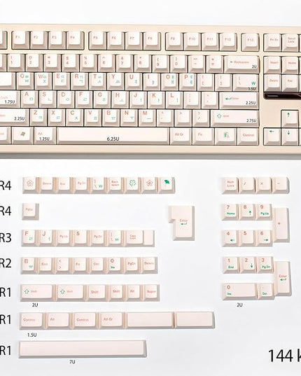 mintcaps Keycaps, 144Keys Dye-Sublimation PBT Keycaps Beige Korean Cherry Profile Keycap for 65% 70% 75% 100% Gateron Cherry Mx Switches Mechanical Keyboard