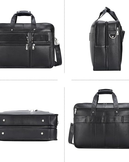 Polare 17'' Napa Leather Briefcase Laptop Attache Case Messenger Bag For Men Fits 15.6'' Laptop