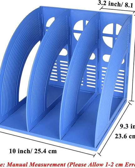 SAYEEC Magazine File Holder Desk Binder Holder Plastic File Sorter Folder Organizer Stand Book Shelf Dividers Vertical Filling Storage Rack Desktop Bookshelf Display Box for Office School Home (Blue)
