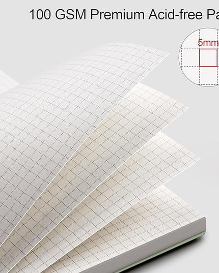 AHGXG Graph Paper Notebook - Spiral Notebook Journal 160 Pages, A5 Graph Notebook 5.7" x 8.3", 100 gsm Thick Grid Paper, Waterproof Plastic Cover, for School Writing Engineering Math, Sage Green