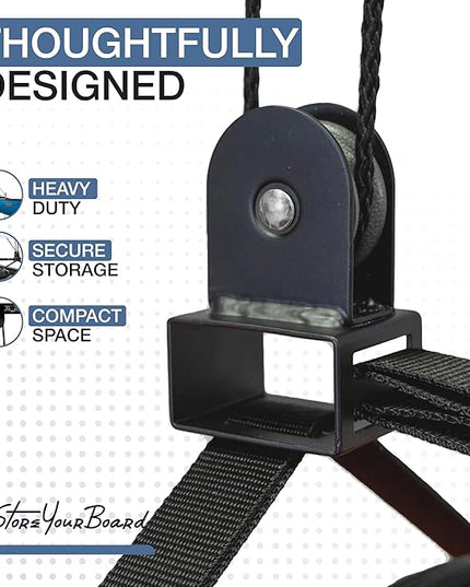 StoreYourBoard Ladder Storage Ceiling Pulley System, Garage Mount Hoist, Heavy Duty Hanging Organizer Holds 150 lbs