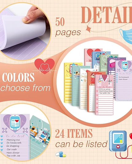 Censen 10 Pack 500 Sheets To Do List Notes Daily Checklist Notepads with 50 Sheets Each Undated Color Memo Pad Block Shopping List Pad Weekly Plan Notepad Organizer Planners(Colorful,Nurse)