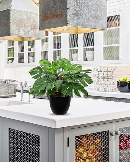 Hollyone Artificial Monstera Plant Faux Monstera Plant Potted Fake Tropical Plants in Black Pot for Indoor Outdoor Home Desk Office Garden Farmhouse Decoration