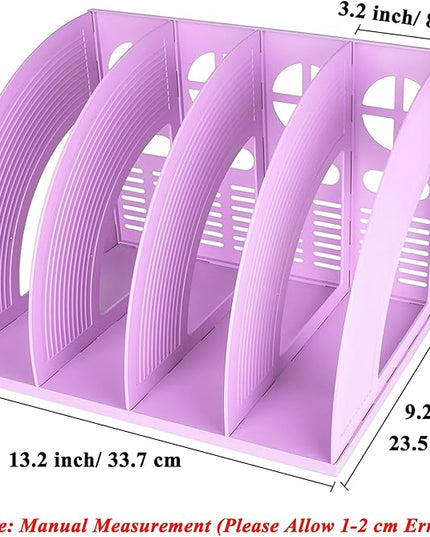 SAYEEC Sturdy Magazine Holder 4 Compartments Plastic Desktop File Organizer File Dividers Office Organizer Storage Document Magaizne Rack Display Box (Purple)