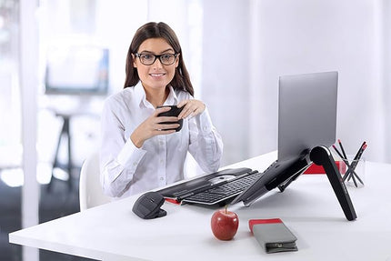 Contour Design Laptop Stand - Adjustable Computer Stand for Desk to Help Reduce Neck Strain and Fatigue - Premium Ergonomic Support - (Aluminium Silver/Black)