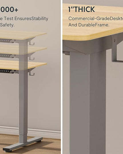 FLEXISPOT EN1 One-Piece Adjustable Stand Up Workstation 60 x 24 Inches Electric Standing Desk (Silver Frame + 60 Inches Natural Top, 2 Packages)