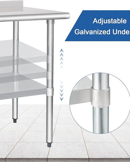 HARDURA Stainless Steel Table Prep & Work Table 24 x 48 Inches NSF Heavy Duty Commercial with Undershelf and Backsplash for Restaurant Kitchen Home and Hotel