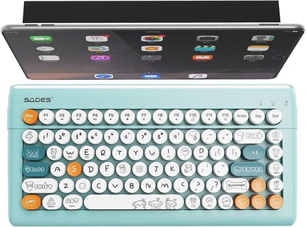 Wireless Bluetooth Keyboard for iPads Tablet Mac PC Laptop Desktop Smart Phone,Cute Typewriter Style Computer Keyboards with Round Raised Keycaps,Mini iPad Keyboard for Kids Girl Women-Blue Colorful
