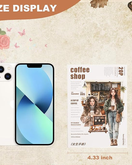 Auguro Scrapbooking Sticker 20 Sheets 120 Pre-Cut PET Coffee Shop Girls People Stickers Books for journaling Scrapbook Supplies Coffee Sticker Book for Scrapbooking