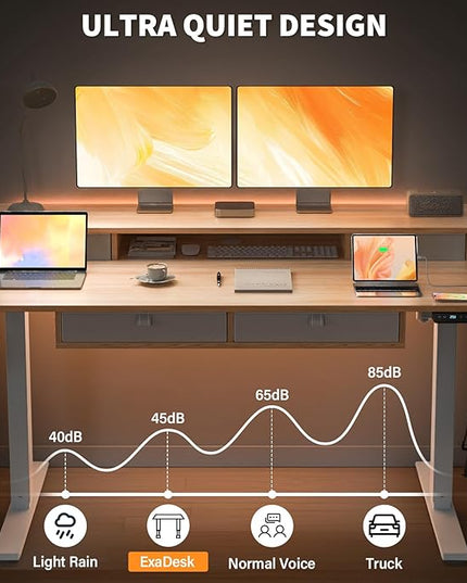 48 * 30 Inches Electric Standing Widened Desk Adjustable Height with 4 Drawers, Double Storage Shelves, Home Office Workstation Sit Stand up Desk (Nature)