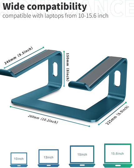 SOUNDANCE Laptop Stand, Aluminum Computer Riser, Ergonomic Laptops Elevator for Desk, Metal Holder Compatible with 10 to 15.6 Inches Notebook Computer, Navy Blue