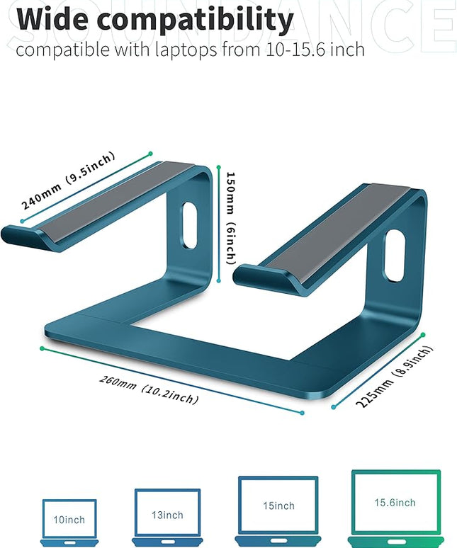 SOUNDANCE Laptop Stand, Aluminum Computer Riser, Ergonomic Laptops Elevator for Desk, Metal Holder Compatible with 10 to 15.6 Inches Notebook Computer, Navy Blue