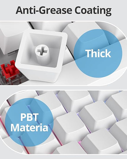 Guffercty kred Blank Keycaps Thick PBT Cherry Profile, 129 Keys Minimalist White Keycap Set with 7U Spacebar for Mechanical Keyboard(Blank White)