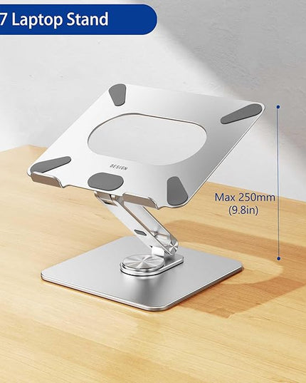 BESIGN LSX7 Laptop Stand with 360 Rotating Base, Ergonomic Adjustable Notebook Riser Holder Compatible with Air, Pro, Dell, HP, Lenovo More 10-15.6" Laptops (Silver)