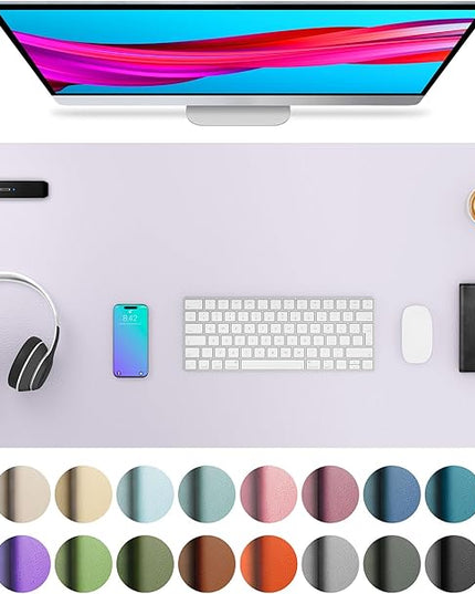 Aothia Large PU Leather Desk Pad Protector – Non-Slip Mouse Pad & Writing Mat for Office/Home, Waterproof, Easy to Clean (36" x 17", Soft Lavender)
