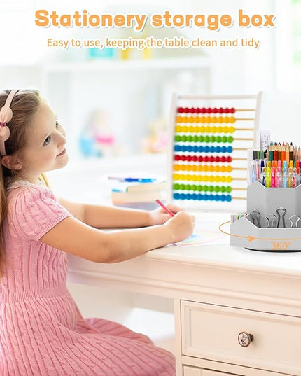 Pencil Pen Holder for Desk,9 Slots 360 Degree Rotating Desk Organizers,Desktop Storage Stationery Supplies Organizer, Cute Pencil Cup Pot For Office, School, Home(Grey)