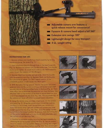 Muddy Basic Trail Camera Arm with Pan Head for Precision Game Cam Positioning