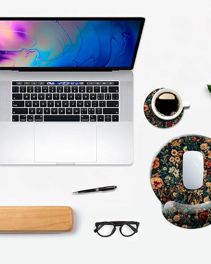 Ergonomic Mouse Pad with Wrist Support,Mouse Pad with Wrist Rest,Relieve Wrist Pain Mousepad Non-Slip Rubber Base,Mouse Pads for Desk,Computers,Laptop,Office,Home,Accessories Retro Flowers
