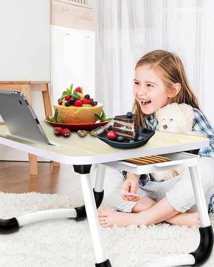 Fayquaze Portable Foldable Laptop Bed Desk with Storage Drawer and Cup Holder - Lap Desk Laptop Stand Tray Table for Eating, Reading and Working