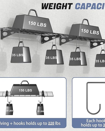 WALMANN 2 Pack Garage Wall Shelves, 1 x 4 ft/12 * 48 inch Wall Mounted Storage Shelves for Garage Heavy Duty Floating Shelving, Holds Up to 220 lbs(Black)