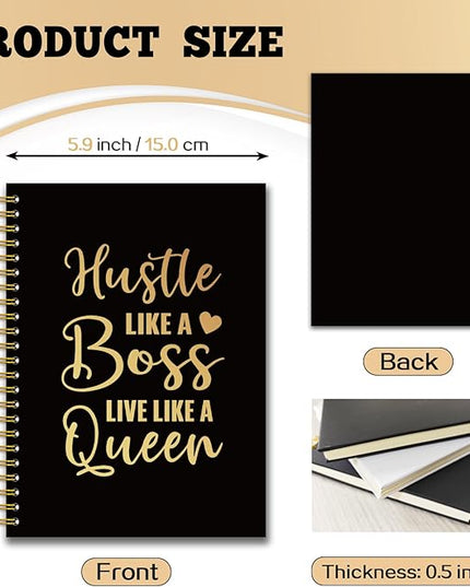 YAZMEEN Boss Lady Black Gold Spiral Notebook（160 Pages） Hustle Like A Boss Live Like A Queen Blank Hardcover Notebook Boss Appreciation Gift Funny Motivational Gift for Women Boss Entrepreneur Friend