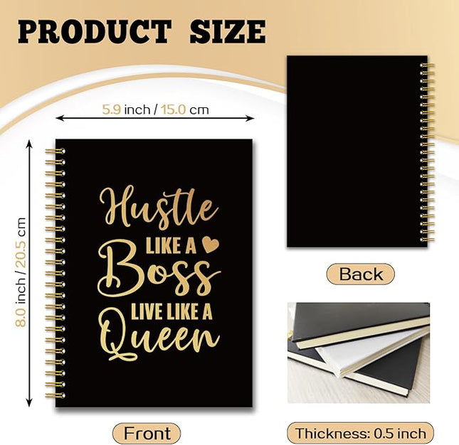 YAZMEEN Boss Lady Black Gold Spiral Notebook（160 Pages） Hustle Like A Boss Live Like A Queen Blank Hardcover Notebook Boss Appreciation Gift Funny Motivational Gift for Women Boss Entrepreneur Friend