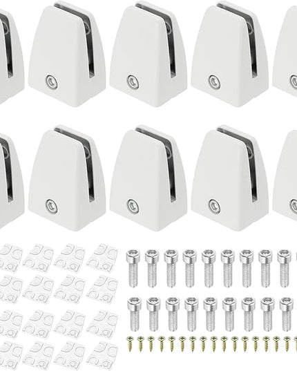 PATIKIL 10 Pcs Office Desk Partition Support Bracket, Aluminum Alloy Sneeze Guard Support Clamps Desktop Divider Clips for Offices Stores Counter Privacy Panel, Matte White