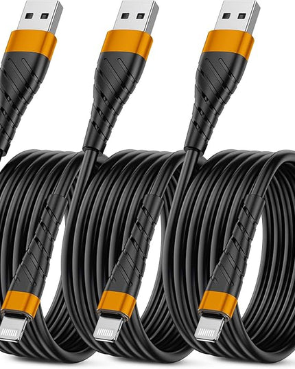 OIITH MFi Certified for iPhone Charger Cable 3 Pack 10 Ft, Extra Long for Lightning Charging Cord, Fast 2.4A for iPhone USB Cord Compatible with iPhone12/11/XS/Max/XR/X/8/8P/7P/6/iPad - Orange