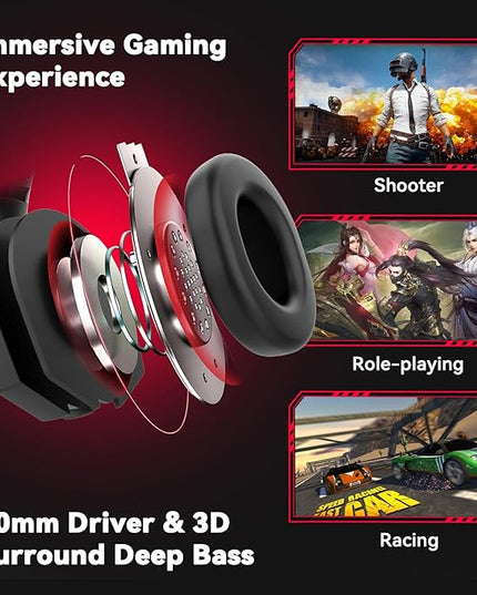 A88 Gaming Headset with Microphone for Pc, Xbox One Series X/s, Ps4, Ps5, Switch, Stereo Wired Noise Cancelling Over-Ear Headphones with Mic, for Computer, Laptop, Mac, Nintendo (Black Red)