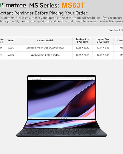 Smatree MS63T Hard EVA Protective Sleeve Case with Stand Compatible for 14.5 inch ASUS Zenbook Pro 14 Duo OLED, for ASUS Zenbook Pro 14 OLED, for Vivobook S 14 OLED K5404 Laptop Anti-Shock Bag
