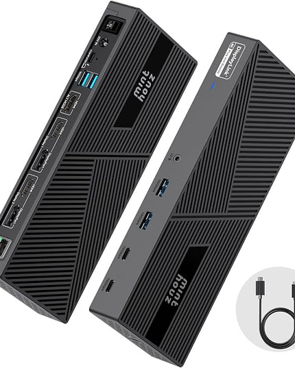 Minthouz DisplayLink Docking Station, 2 PD Triple Display 4K@60Hz for 3 Monitors, Thunderbolt 4/3 100W Charging & 160W Power, 3HDMI, 6 USB with Gigabit LAN, USB C for M1 M2 M3 M4 Mac/Windows/Chrome