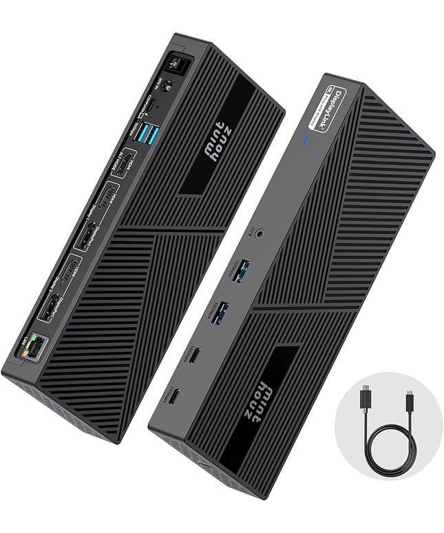Minthouz DisplayLink Docking Station, 2 PD Triple Display 4K@60Hz for 3 Monitors, Thunderbolt 4/3 100W Charging & 160W Power, 3HDMI, 6 USB with Gigabit LAN, USB C for M1 M2 M3 M4 Mac/Windows/Chrome